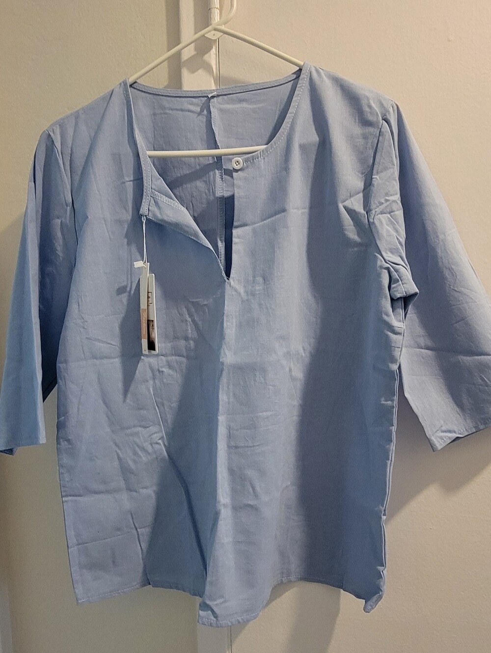 Light Blue Women's Split-Neck Blouse L by Fashion